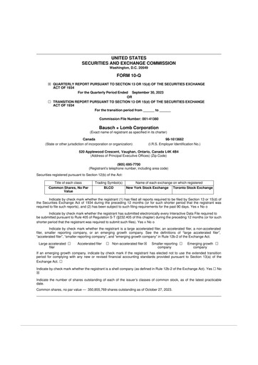 Thumbnail Bausch + Lomb 10-Q Quarterly Report FY2023 