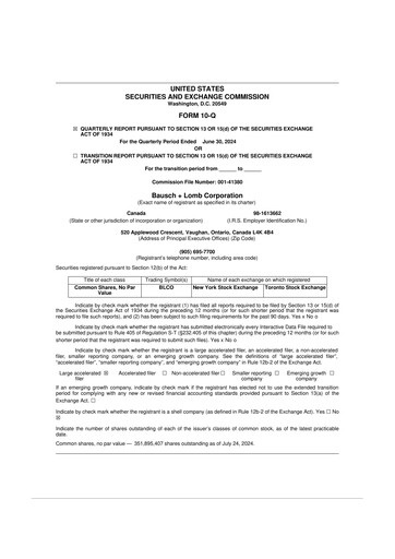 Thumbnail Bausch + Lomb 10-Q Quarterly Report FY2024 