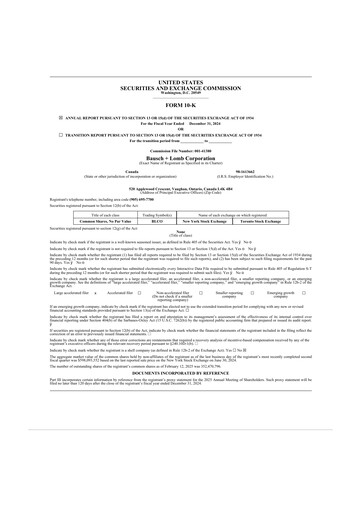 Thumbnail Bausch + Lomb 10-K Annual Report 2024