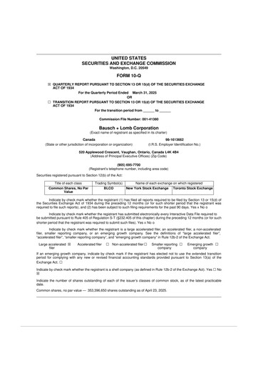 Thumbnail Bausch + Lomb 10-Q Quarterly Report FY2025 