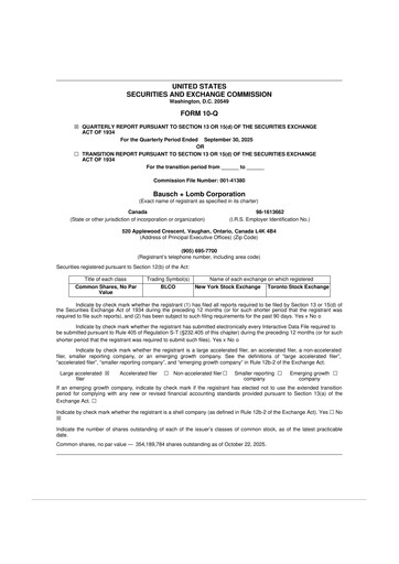 Thumbnail Bausch + Lomb 10-Q Quarterly Report FY2025 