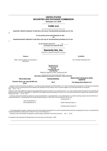 Thumbnail 2seventy bio 10-Q Quarterly Report FY2022 