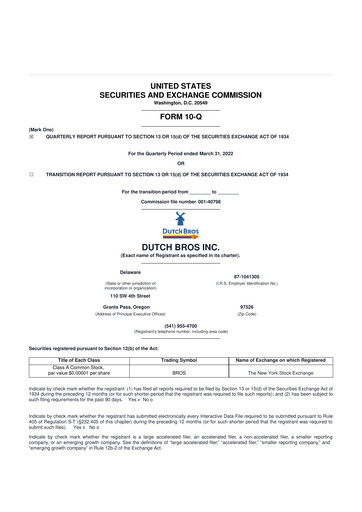 Thumbnail Dutch Bros 10-Q Quarterly Report FY2022 