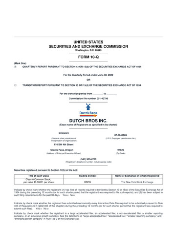 Thumbnail Dutch Bros 10-Q Quarterly Report FY2022 