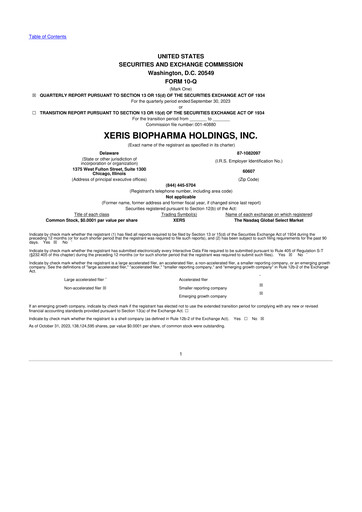 Thumbnail Xeris Pharmaceuticals 10-Q Quarterly Report FY2023 