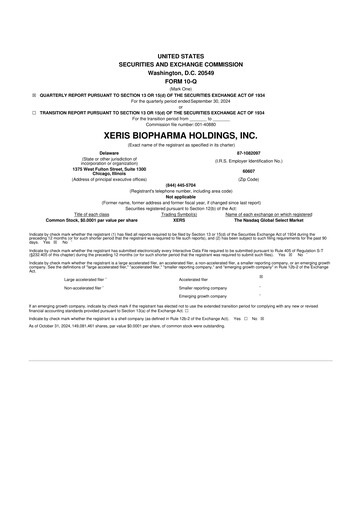 Thumbnail Xeris Pharmaceuticals 10-Q Quarterly Report FY2024 