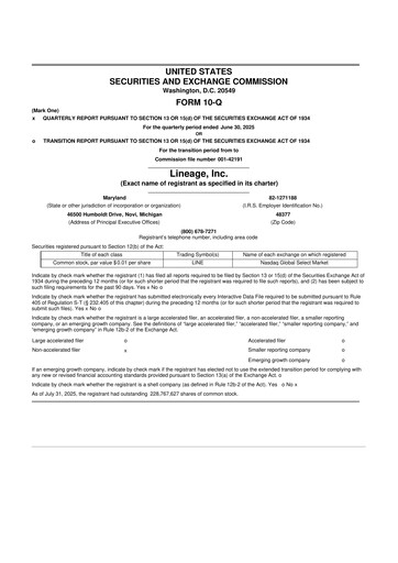 Thumbnail Lineage 10-Q Quarterly Report FY2025 