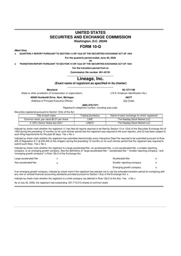 Thumbnail Lineage 10-Q Quarterly Report FY2026 