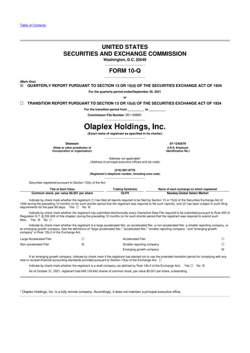 Thumbnail Olaplex 10-Q Quarterly Report FY2021 
