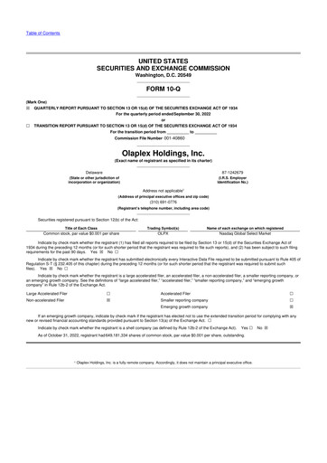 Thumbnail Olaplex 10-Q Quarterly Report FY2022 