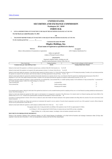 Thumbnail Olaplex 10-K Annual Report 2022