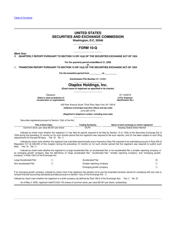 Thumbnail Olaplex 10-Q Quarterly Report FY 