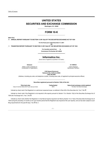 Vorschaubild Informatica 10-K Jahresbericht 2021