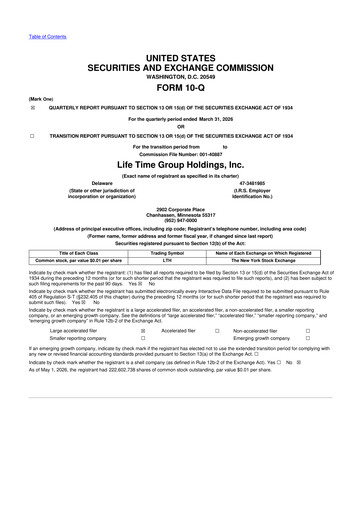 Thumbnail Life Time Group 10-Q Quarterly Report FY 