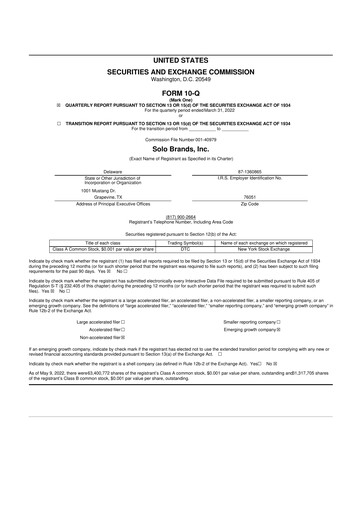 Vorschaubild Solo Brands 10-Q Quartalsbericht 2022 