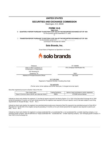 Vorschaubild Solo Brands 10-Q Quartalsbericht 2026 