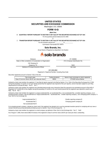 Vorschaubild Solo Brands 10-Q Quartalsbericht 2026 