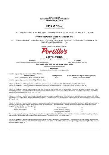 Thumbnail Portillo's 10-K Annual Report 2023