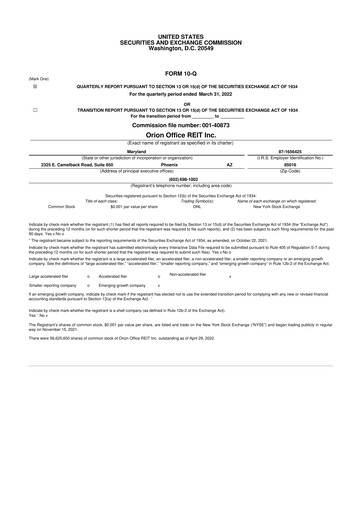 Thumbnail Orion Properties 10-Q Quarterly Report FY2022 