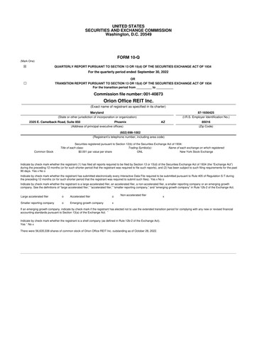 Thumbnail Orion Properties 10-Q Quarterly Report FY2022 