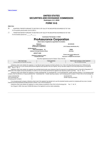 Miniature ProAssurance 10-Q Rapport trimestriel 2022 