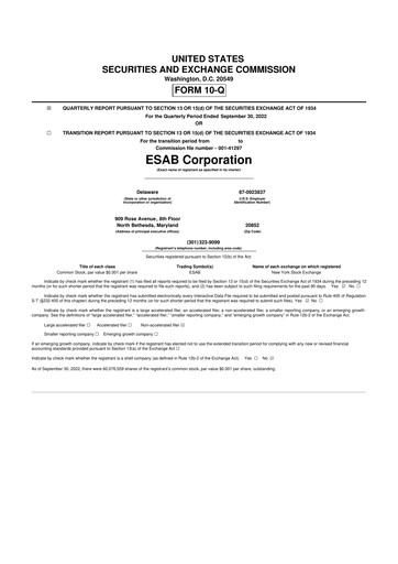 Thumbnail ESAB 10-Q Quarterly Report FY2022 