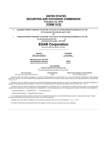 Thumbnail ESAB 10-Q Quarterly Report FY2025 