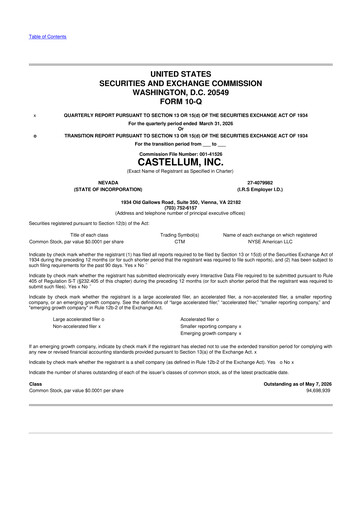 Miniature Castellum 10-Q Rapport trimestriel  