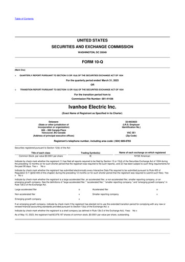 Miniature Ivanhoe Electric 10-Q Rapport trimestriel 2023 