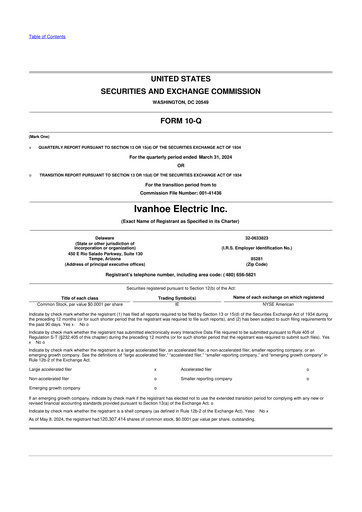 Miniature Ivanhoe Electric 10-Q Rapport trimestriel 2024 