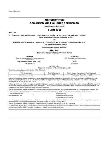 Thumbnail TPG Inc. 10-Q Quarterly Report FY2022 