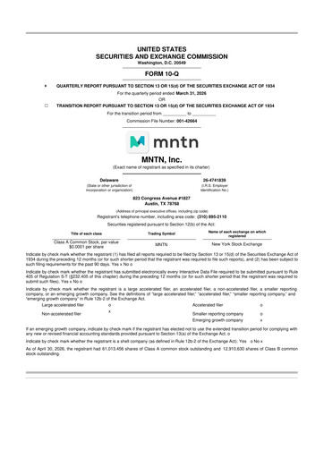 Miniature MNTN, Inc. 10-Q Rapport trimestriel 2026 