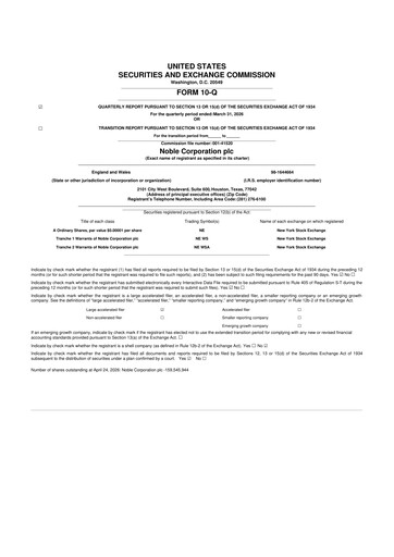 Thumbnail Noble Corporation
 10-Q Quarterly Report FY 