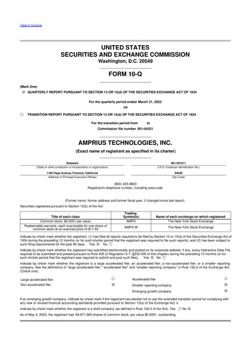 Miniature Amprius Technologies 10-Q Rapport trimestriel 2023 