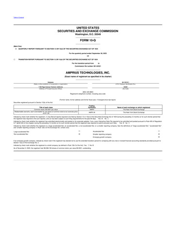 Miniature Amprius Technologies 10-Q Rapport trimestriel 2023 