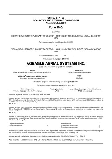 Thumbnail AgEagle Aerial Systems
 10-Q Quarterly Report FY 