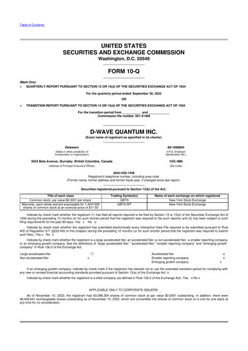Vorschaubild D-Wave Quantum 10-Q Quartalsbericht 2022 