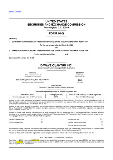 Miniature D-Wave Quantum 10-Q Rapport trimestriel 2026 
