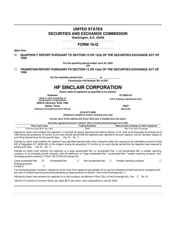 Thumbnail HF Sinclair 10-Q Quarterly Report FY2024 