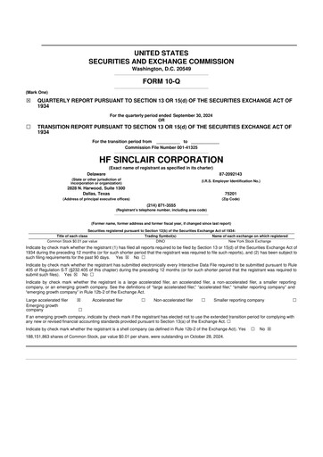 Thumbnail HF Sinclair 10-Q Quarterly Report FY2024 