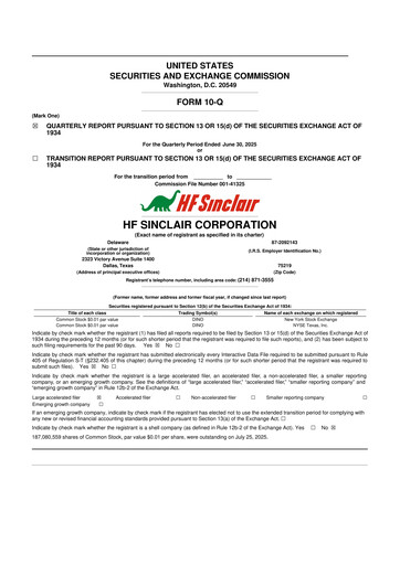 Thumbnail HF Sinclair 10-Q Quarterly Report FY2025 