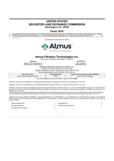 Thumbnail Atmus Filtration Technologies 10-K Annual Report 2024