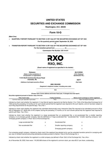 Thumbnail RXO 10-Q Quarterly Report FY2022 