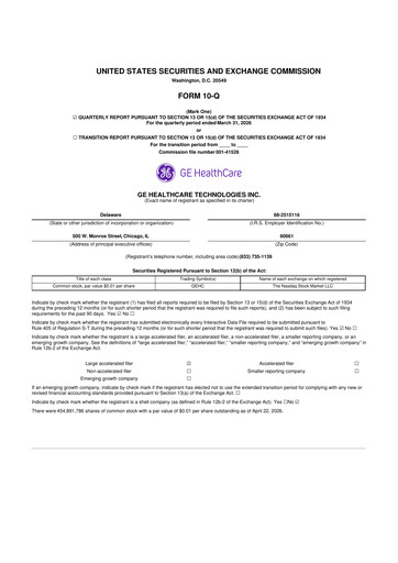 Thumbnail GE HealthCare Technologies 10-Q Quarterly Report FY 