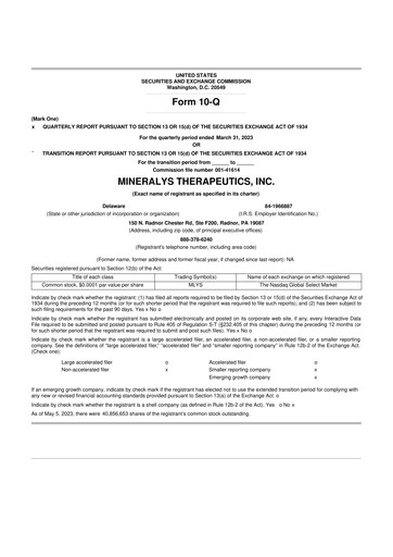 Miniature Mineralys Therapeutics 10-Q Rapport trimestriel 2023 