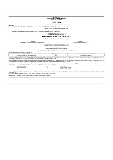Miniature Mineralys Therapeutics 10-Q Rapport trimestriel 2024 