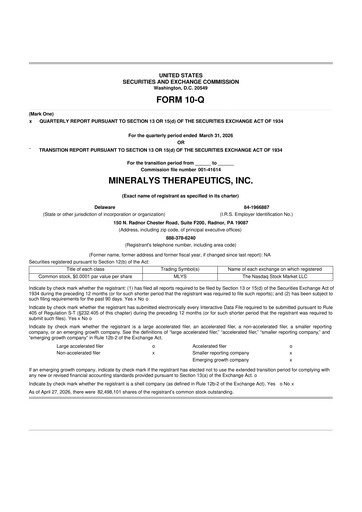 Miniature Mineralys Therapeutics 10-Q Rapport trimestriel  