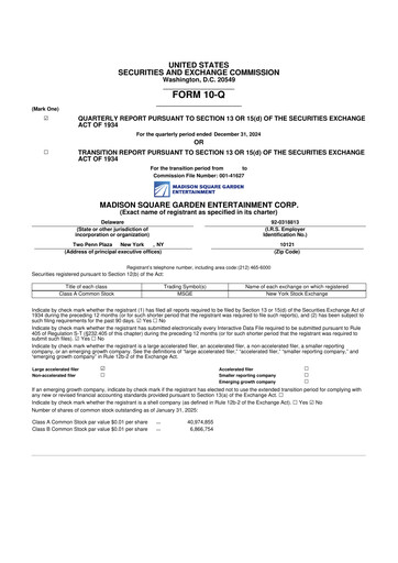 Thumbnail Madison Square Garden Entertainment 10-Q Quarterly Report FY 