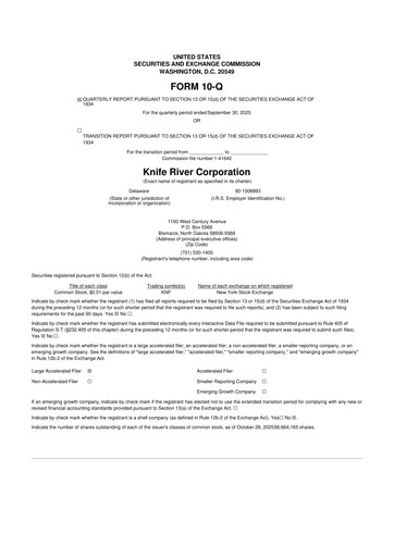 Miniature Knife River Corporation 10-Q Rapport trimestriel 2025 