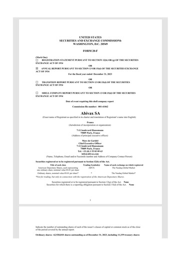 Miniature Abivax 20-F Rapport annuel 2023